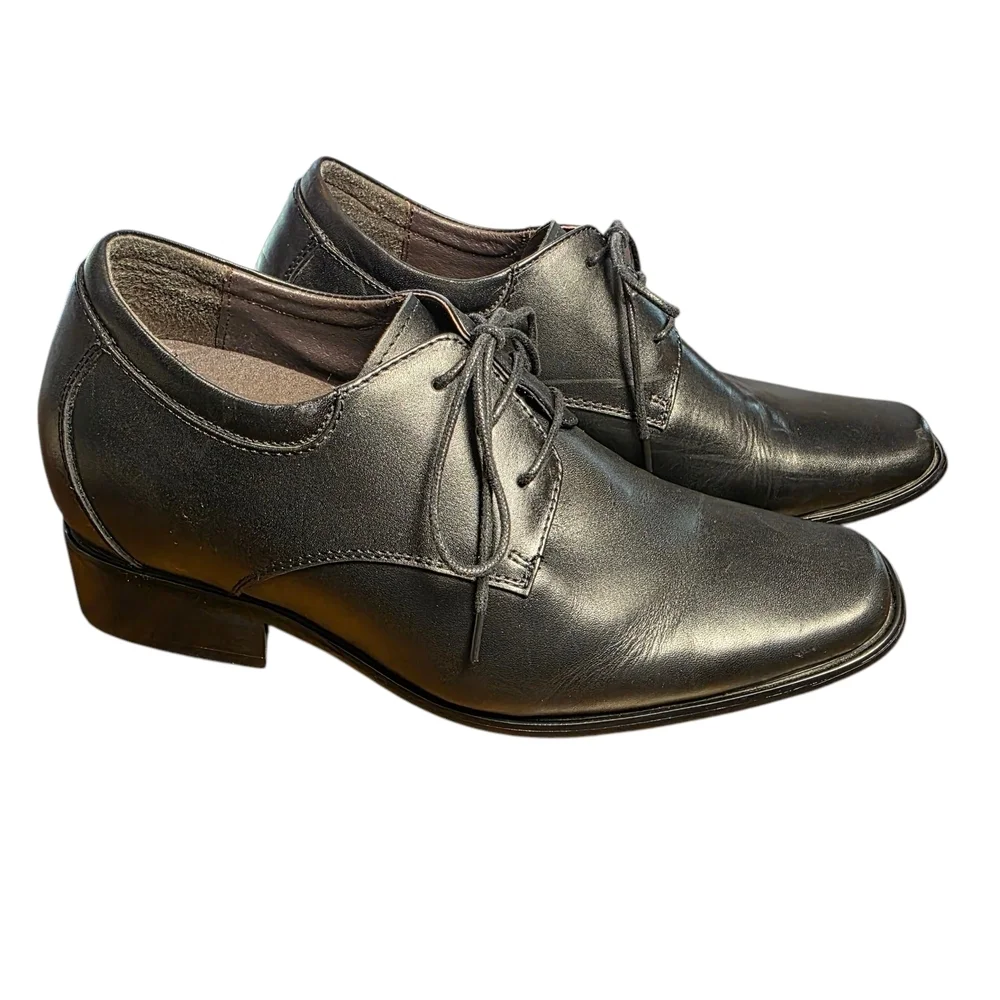 Calden K5655 Rising Elevator Oxford Shoes, Black, Leather Upper Mens Size 7.5